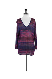 Current Boutique-M Missoni - Fuchsia & Blue Metallic Knit Striped Shirt Sz M