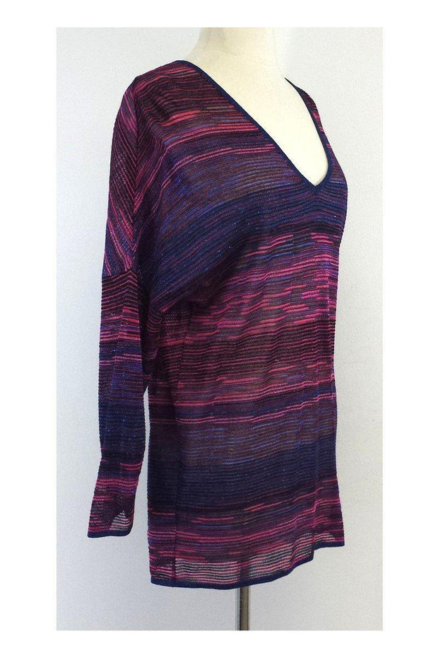 Current Boutique-M Missoni - Fuchsia & Blue Metallic Knit Striped Shirt Sz M