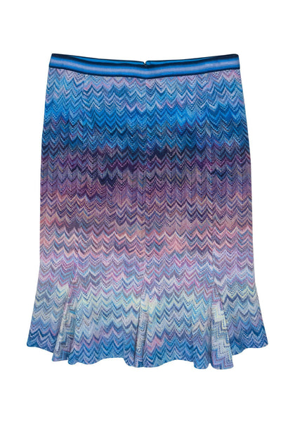 Current Boutique-Missoni - Blue & Purple Scalloped Midi Knit Skirt w/ Pleats Sz 6