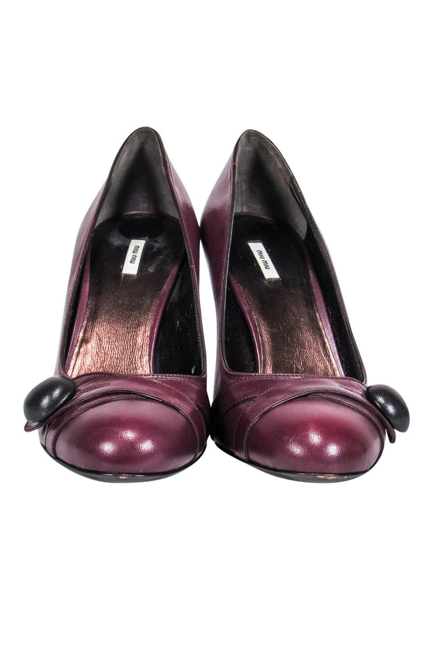 Current Boutique-Miu Miu - Burgundy Leather Rounded Toe Pumps Sz 9