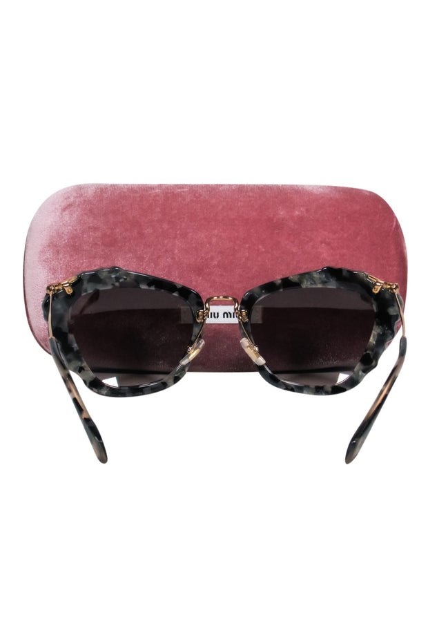 Current Boutique-Miu Miu- Black Tortoise Rhinestone Sunglasses w/ Rose Gold Hardware