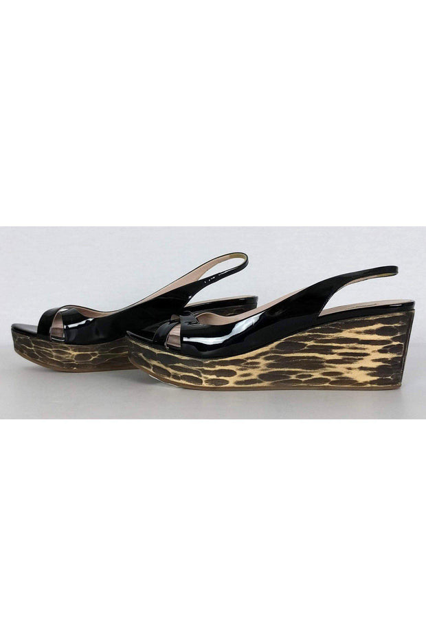Current Boutique-Miu Miu - Black Patent Leather Wedges Sz 8