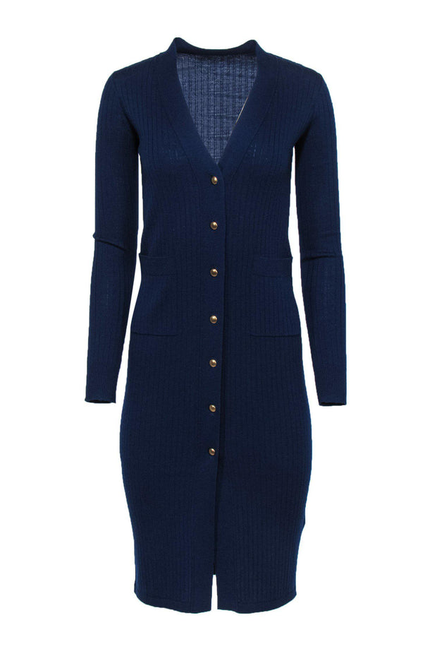 Current Boutique-MO&Co. - Navy Blue Ribbed Knit Midi Dress w/ Buttons Sz XS