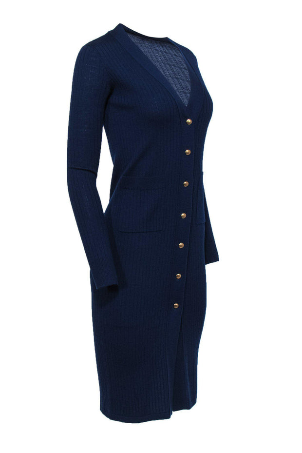 Current Boutique-MO&Co. - Navy Blue Ribbed Knit Midi Dress w/ Buttons Sz XS