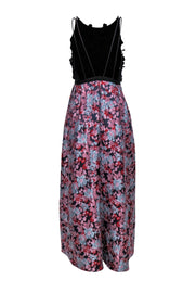 Current Boutique-ML Monique Lhuillier - Black & Multicolored Floral Print Textured Gown w/ Appliques Sz 10