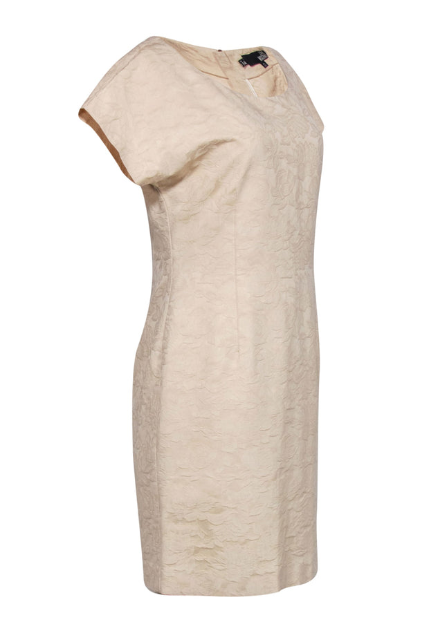 Current Boutique-Love Moschino - Sand Colored Floral Scoop Neck Sheath Dress Sz 8