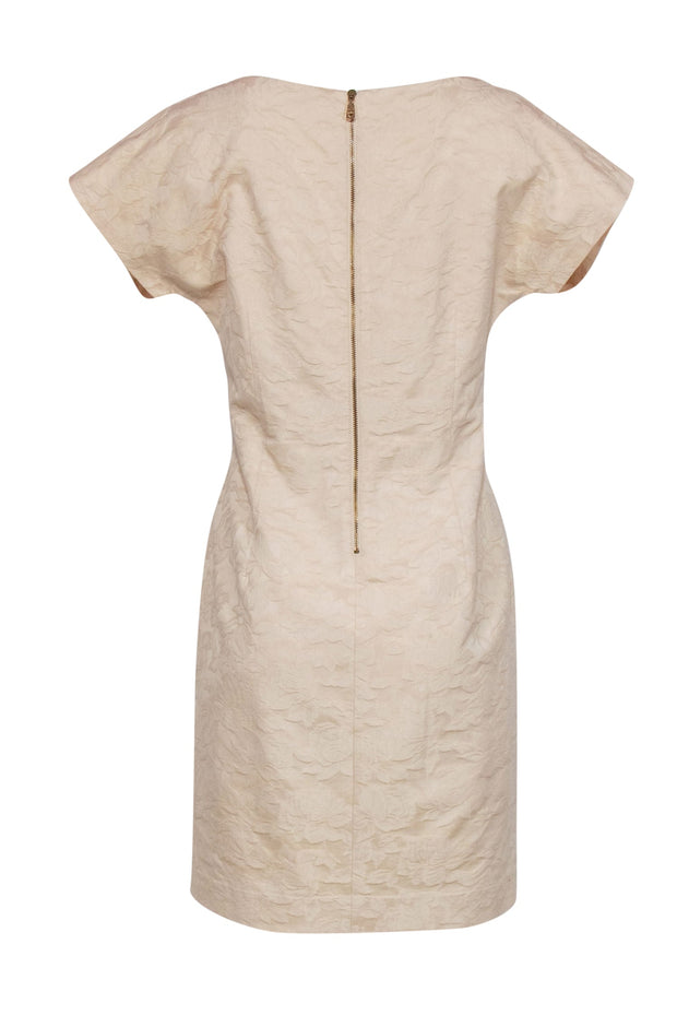 Current Boutique-Love Moschino - Sand Colored Floral Scoop Neck Sheath Dress Sz 8