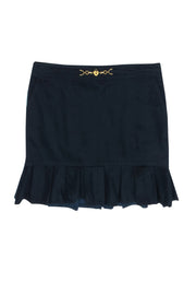 Current Boutique-Love Moschino - Navy Pleated Hem Miniskirt w/ Charm Waistband Sz 8