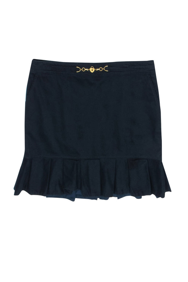 Current Boutique-Love Moschino - Navy Pleated Hem Miniskirt w/ Charm Waistband Sz 8
