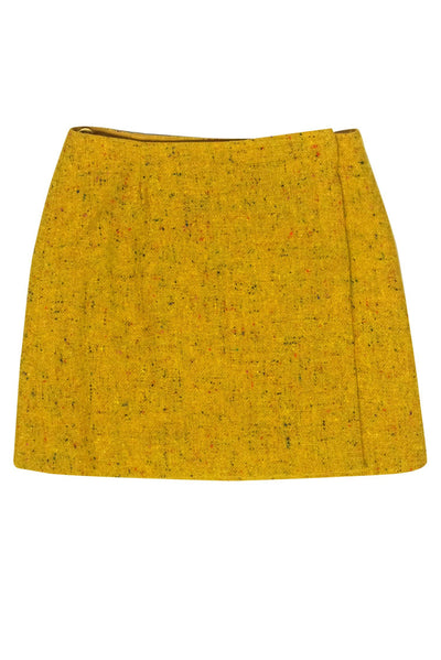 Current Boutique-Moschino Couture - Mustard Speckled Tweed Wool Wrap Miniskirt Sz 8