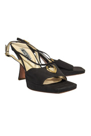 Current Boutique-Moschino - Brown Strappy Slingback Sandals w/ Golden Heart Sz 7.5