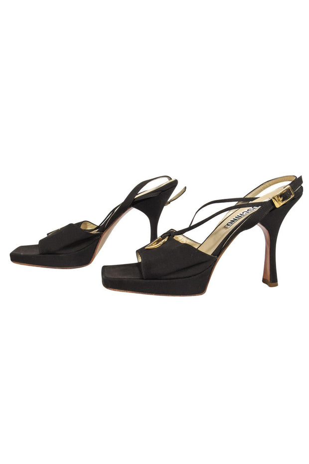 Current Boutique-Moschino - Brown Strappy Slingback Sandals w/ Golden Heart Sz 7.5