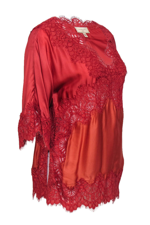 Current Boutique-Moulinette Soeurs - Orange Satin Blouse w/ Lace Detailing Sz M