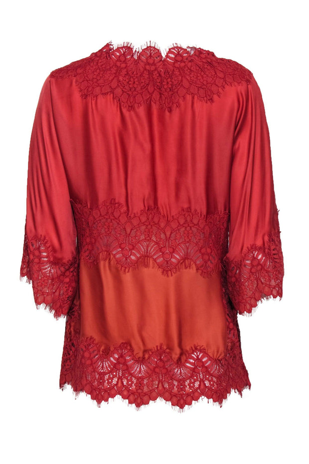 Current Boutique-Moulinette Soeurs - Orange Satin Blouse w/ Lace Detailing Sz M