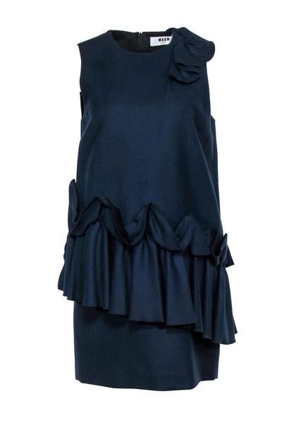 Current Boutique-MSGM - Navy Wool Ruffle Shift Dress Sz 10