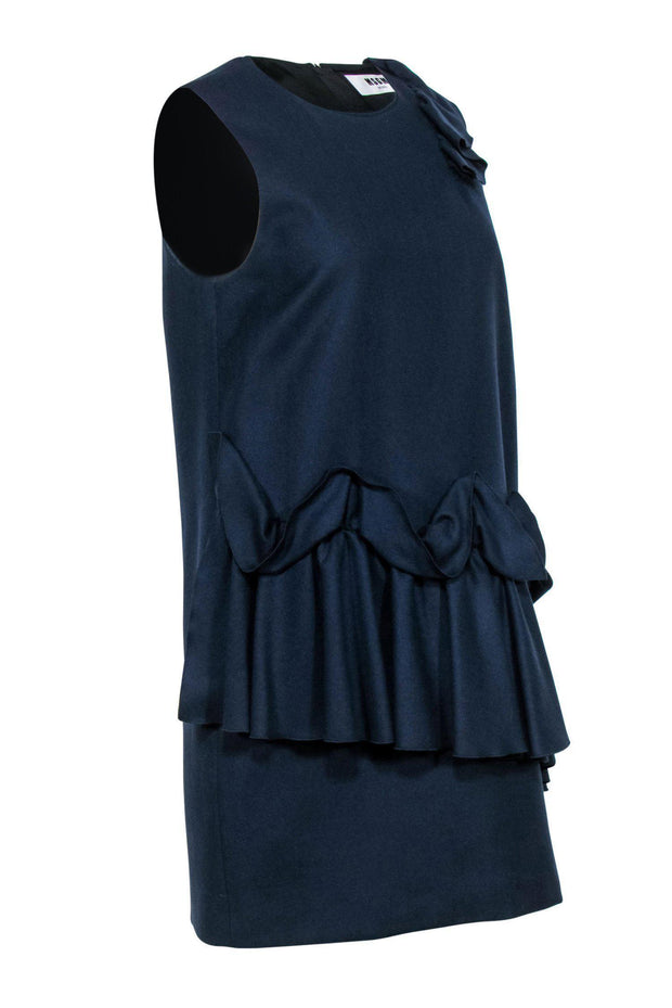 Current Boutique-MSGM - Navy Wool Ruffle Shift Dress Sz 10