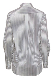 Current Boutique-MSGM - White Pinstriped Cotton Blouse w/ Sequined Eagle Sz 6