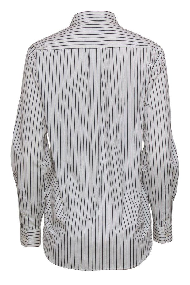 Current Boutique-MSGM - White Pinstriped Cotton Blouse w/ Sequined Eagle Sz 6