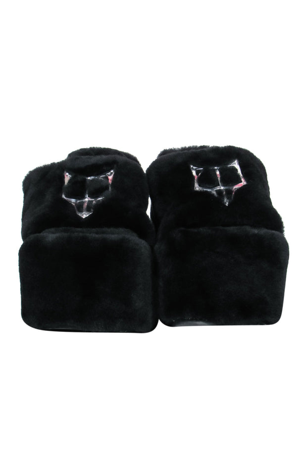 Current Boutique-Naked Wolfe - Black Fuzzy Platform Slide Sandals Sz 7
