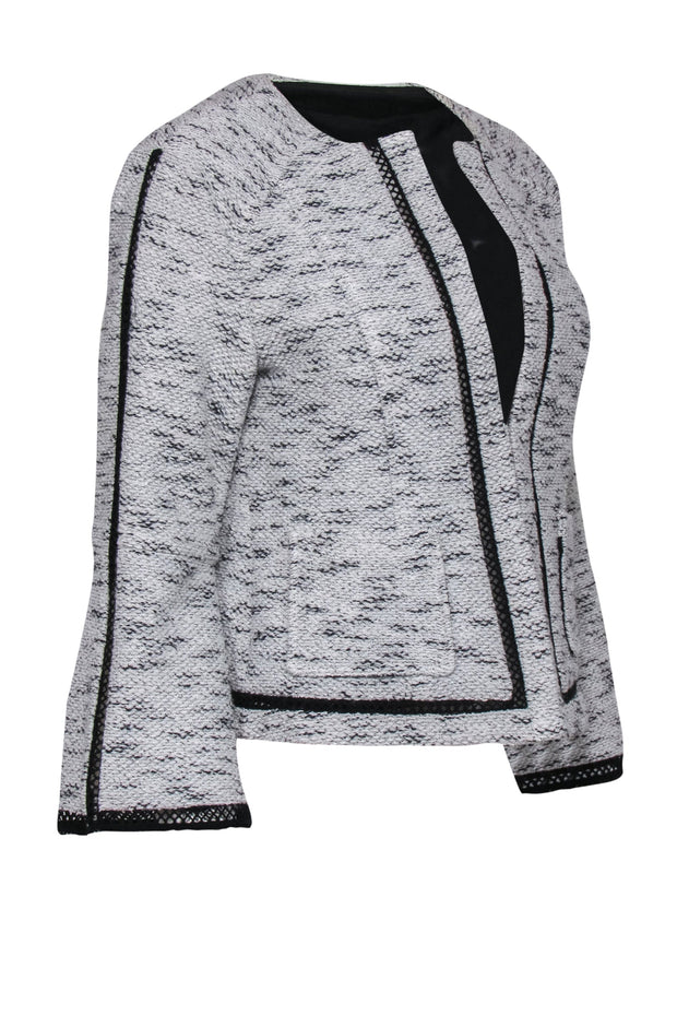 Current Boutique-Nanette Lepore - White & Black Tweed Open Front Blazer w/ Mesh Trim Sz 12