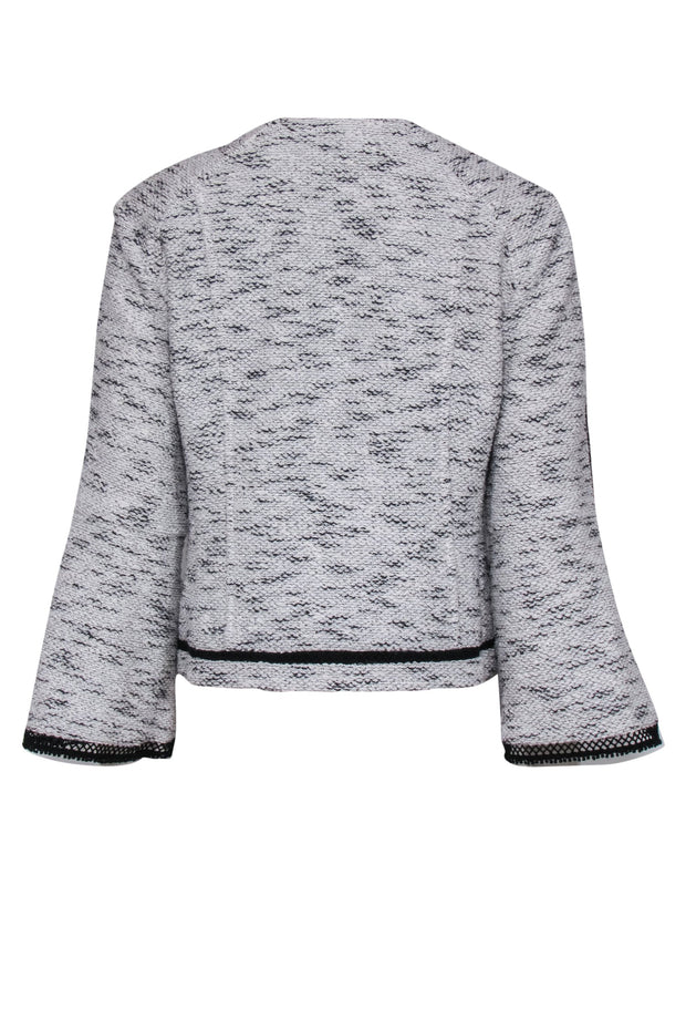 Current Boutique-Nanette Lepore - White & Black Tweed Open Front Blazer w/ Mesh Trim Sz 12