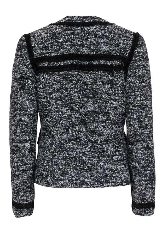 Current Boutique-Nanette Lepore - Black & Grey Boucle Tweed Blazer w/ Black Rope Trim Sz 6