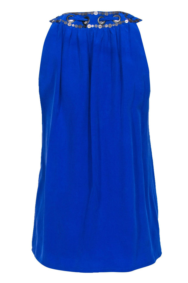Current Boutique-Nanette Lepore - Blue Silk "Ahoy" Tank w/ Braided Trim & Sequins Sz 2