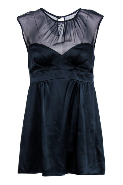 Current Boutique-Nanette Lepore - Navy Silk Sleeveless Blouse w/ Sheer Illusion Neckline Sz 6