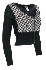 Current Boutique-Nanette Lepore - Black & White Houndstooth & Sequin Wool "Steeple Chase" Cardigan Sz XS