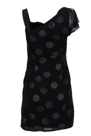 Current Boutique-Nanette Lepore - Black Metallic Polka Dot Ruffled Sleeve Sheath Dress Sz 0