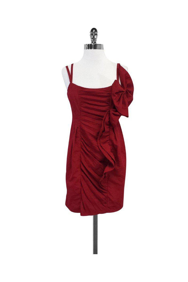 Current Boutique-Nanette Lepore - Red Gathered Spaghetti Strap Dress Sz 2