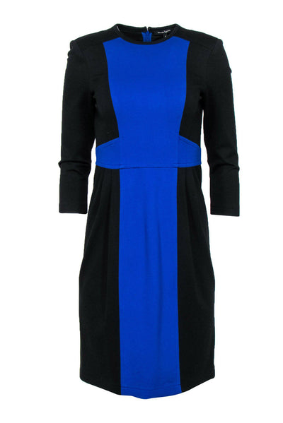 Current Boutique-Nanette Lepore - Black & Blue Paneled Cropped Sleeve Sheath Dress Sz 4
