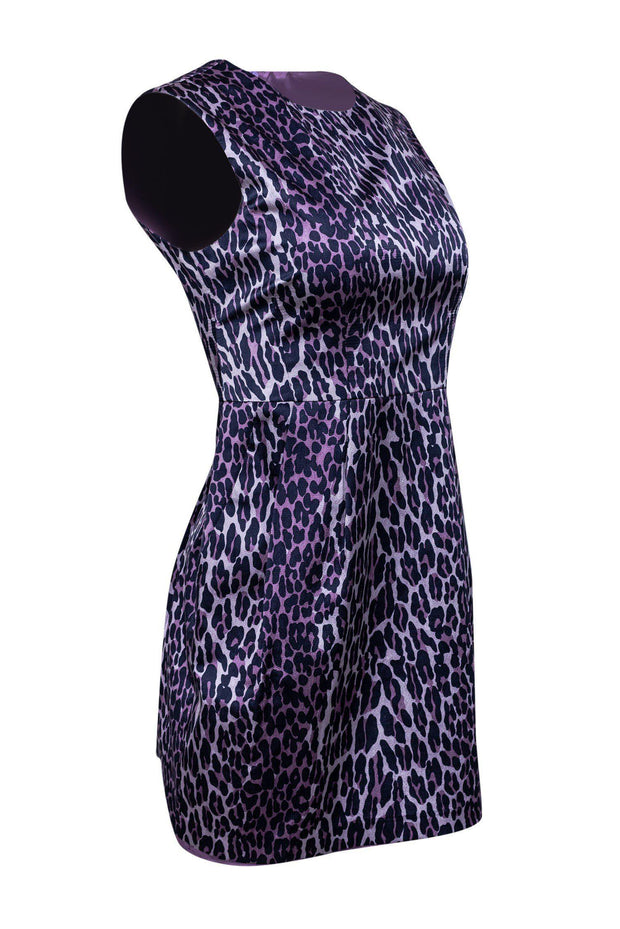 Current Boutique-Nanette Lepore - Purple Leopard Print Silk Sheath Dress Sz 4
