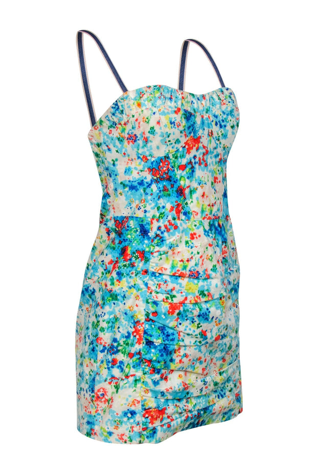 Current Boutique-Nanette Lepore - White & Multicolor Printed Sleeveless Ruched Sheath Dress Sz 4