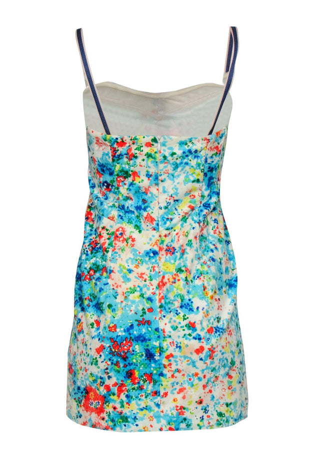 Current Boutique-Nanette Lepore - White & Multicolor Printed Sleeveless Ruched Sheath Dress Sz 4