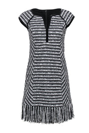 Current Boutique-Nanette Lepore - Black & White Tweed "Lawless" Shift Dress w/ Fringe Hem Sz 6