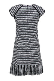Current Boutique-Nanette Lepore - Black & White Tweed "Lawless" Shift Dress w/ Fringe Hem Sz 6