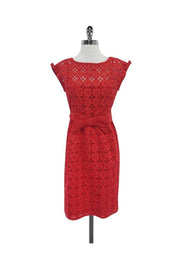 Current Boutique-Nanette Lepore - Red Eyelet Floral Short Sleeve Dress Sz 6