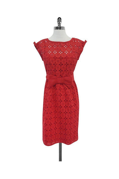 Current Boutique-Nanette Lepore - Red Eyelet Floral Short Sleeve Dress Sz 6
