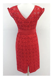 Current Boutique-Nanette Lepore - Red Eyelet Floral Short Sleeve Dress Sz 6