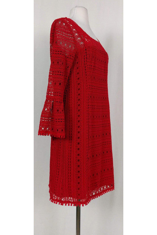 Current Boutique-Nanette Lepore - Red Eyelet Dress w/ Bell Sleeves Sz 10