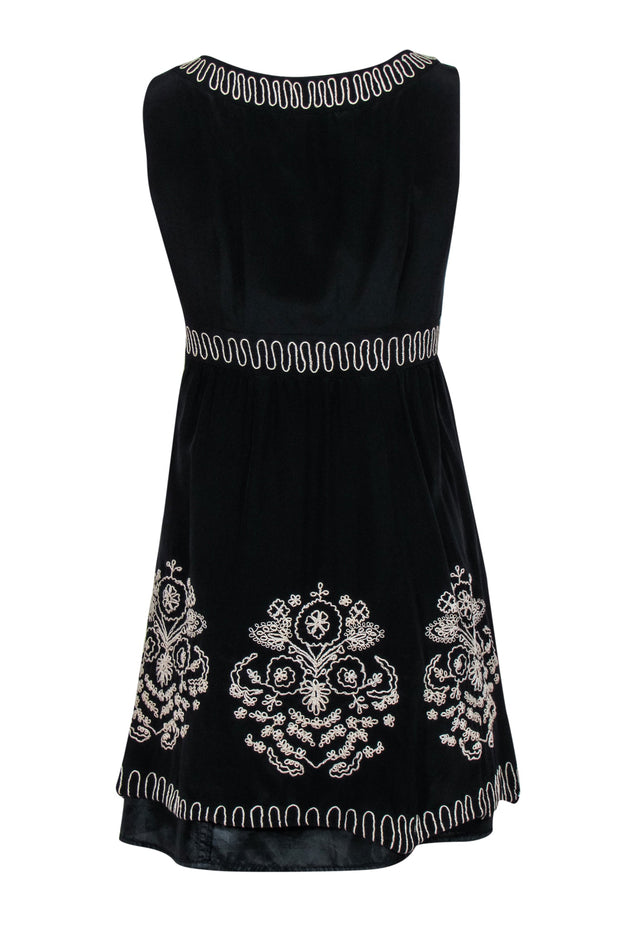 Current Boutique-Nanette Lepore - Black Silk Fit & Flare Dress w/ Beige Embroidery & Keyhole Cutout Sz 2