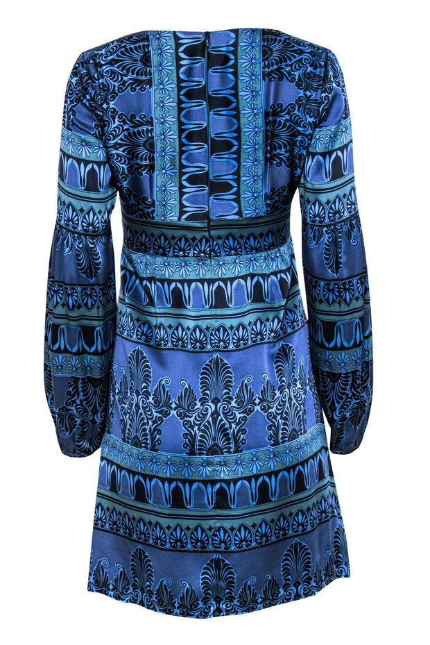 Current Boutique-Nanette Lepore - Blue & Teal Bohemian Print Lace-Up Silk Dress Sz 2