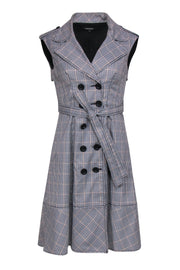 Current Boutique-Nanette Lepore - Black & Tan Houndstooth Belted Trench Coat Dress Sz 2