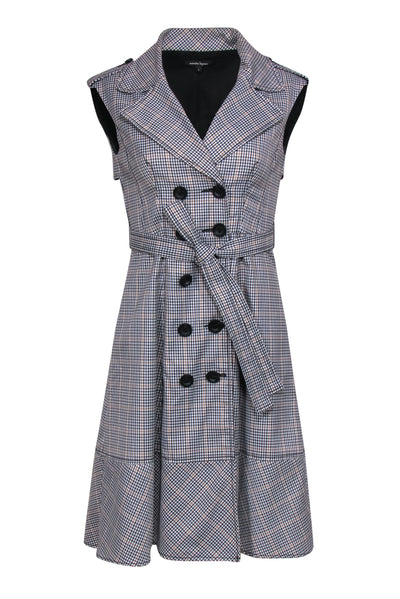 Current Boutique-Nanette Lepore - Black & Tan Houndstooth Belted Trench Coat Dress Sz 2