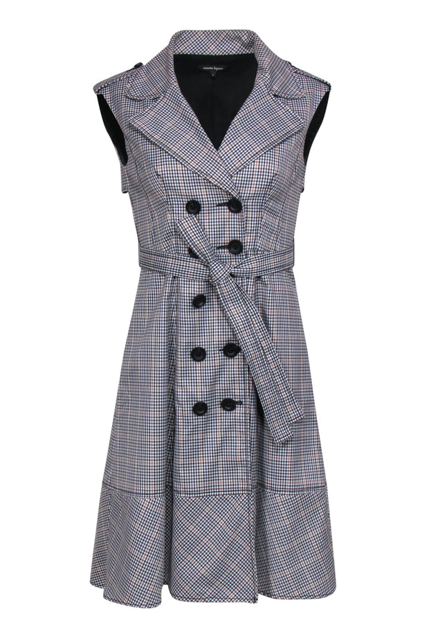 Current Boutique-Nanette Lepore - Black & Tan Houndstooth Belted Trench Coat Dress Sz 2