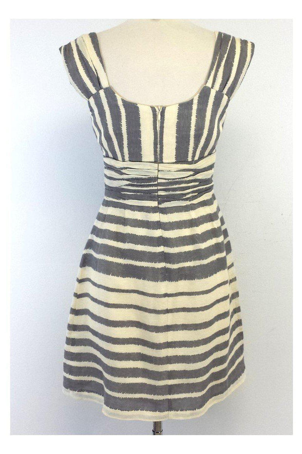 Current Boutique-Nanette Lepore - Cream & Grey Striped Silk & Linen Dress Sz 4