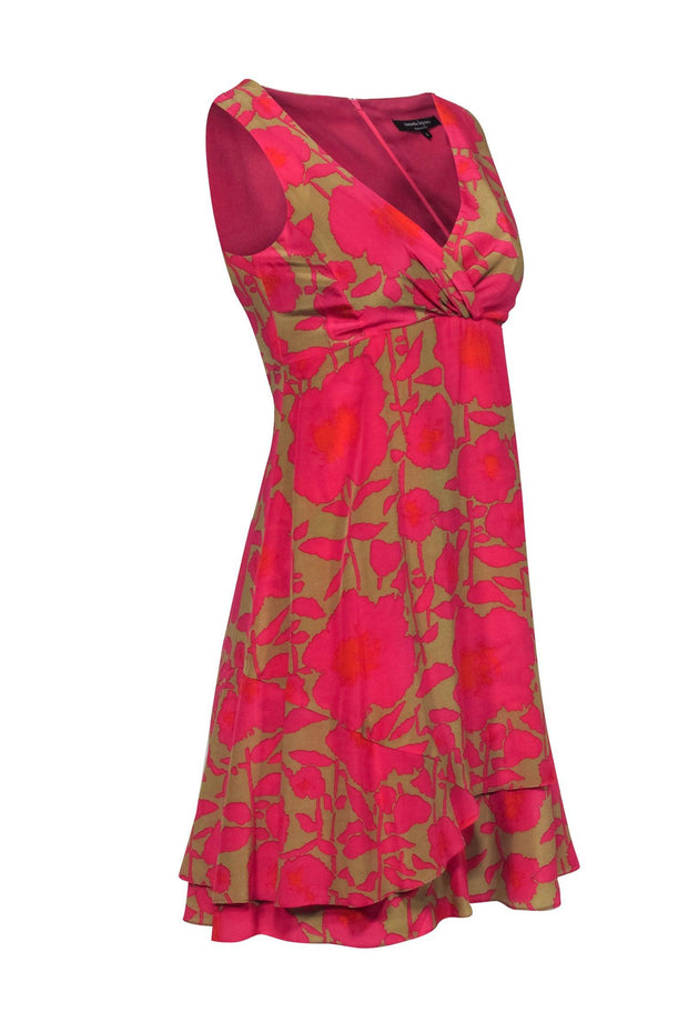 Current Boutique-Nanette Lepore -Hot Pink & Olive Poppy Floral Print Sleeveless Dress Sz 6