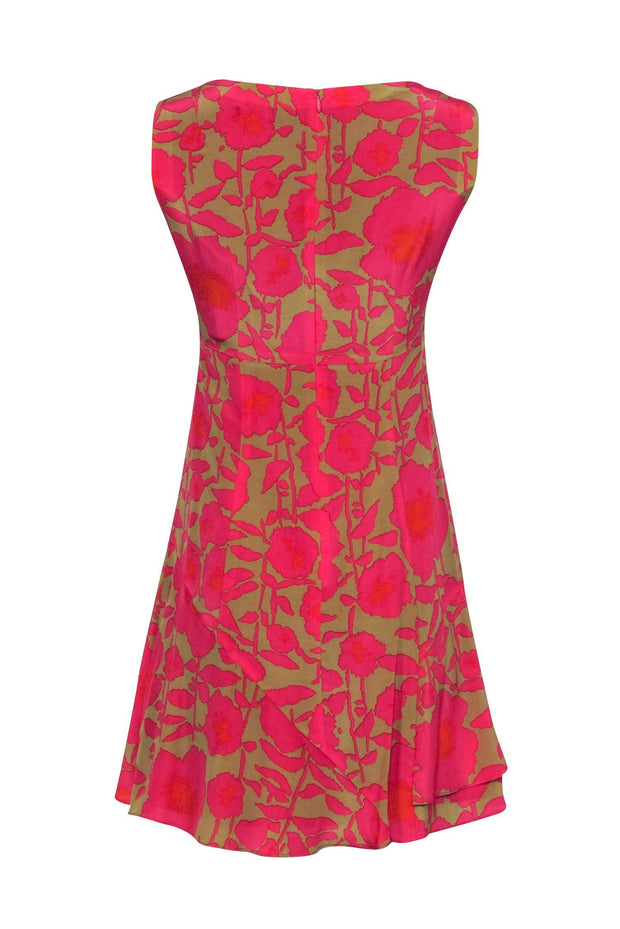 Current Boutique-Nanette Lepore -Hot Pink & Olive Poppy Floral Print Sleeveless Dress Sz 6