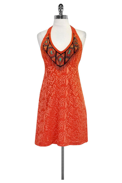 Current Boutique-Nanette Lepore - Orange Beaded Tribal Dress Sz 8